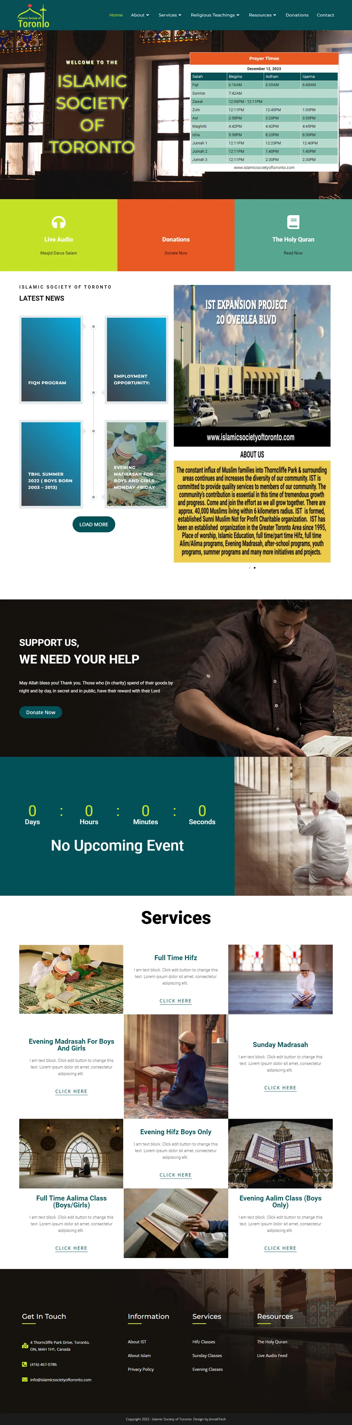 Full-page view of the Islamic Society of Toronto website