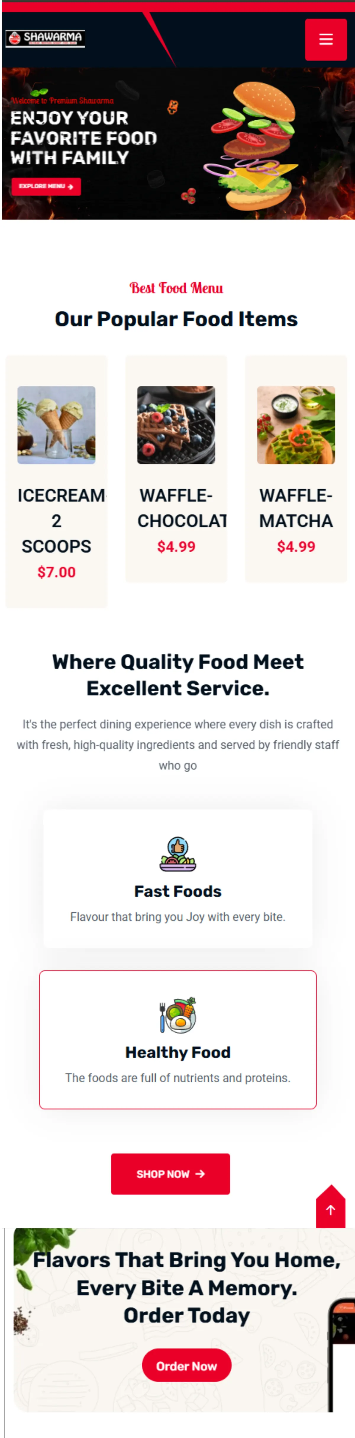 Full-page view of the Premium Shawarma website
