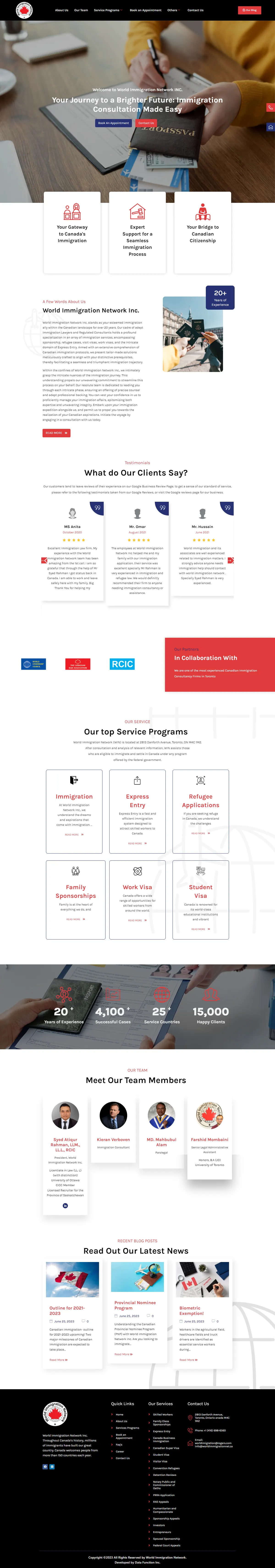 Full-page view of the World Immigration Network Inc. website