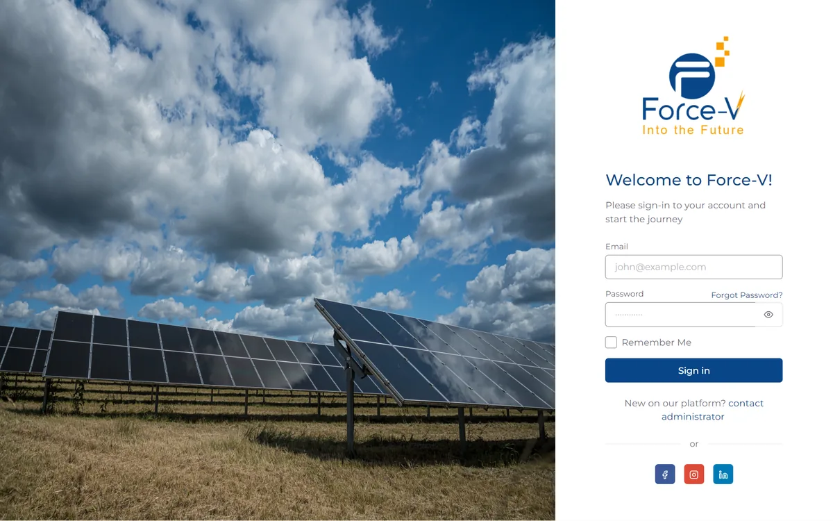 Force-V platform sign-in page