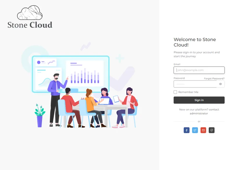 StoneCloud ERP welcome screen
